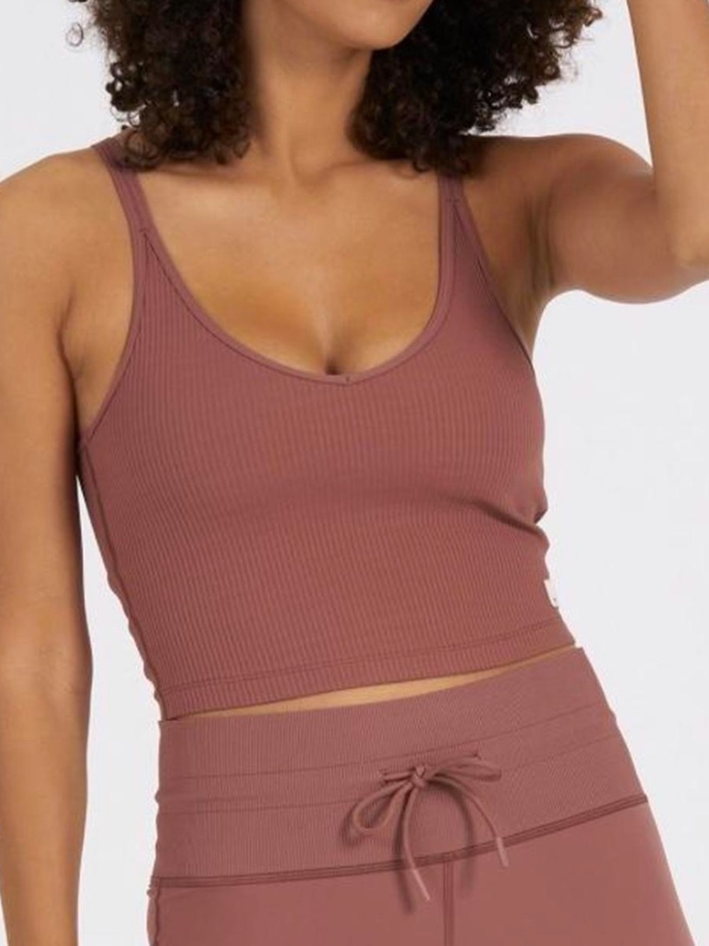 Vuori Ribbed Scoop Crop Tank - Mauve Pink